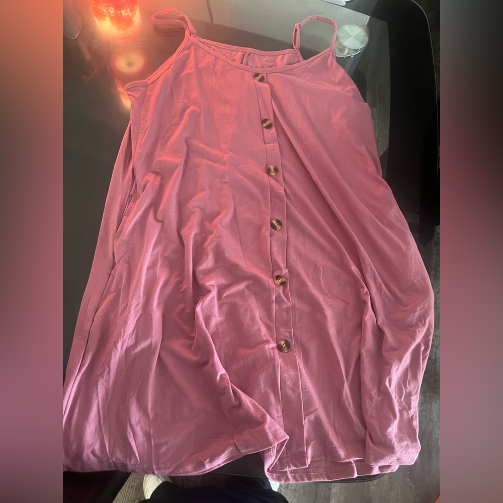 Mauve Button-Front Spaghetti Strap Dress